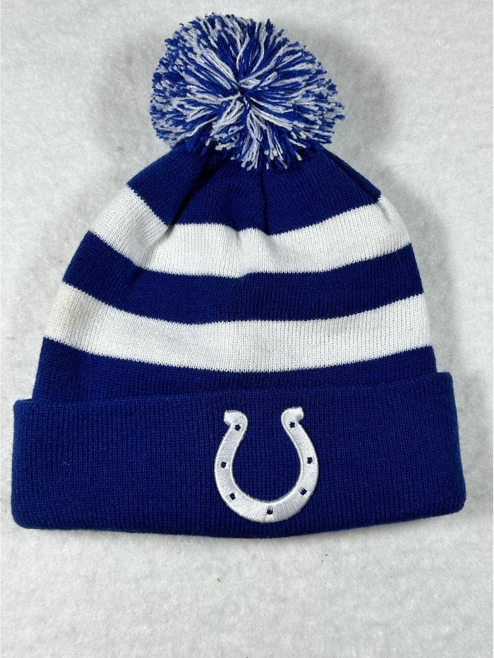 NFL Indianapolis Colts Blue and White Striped Pom Pom Beanie Hat